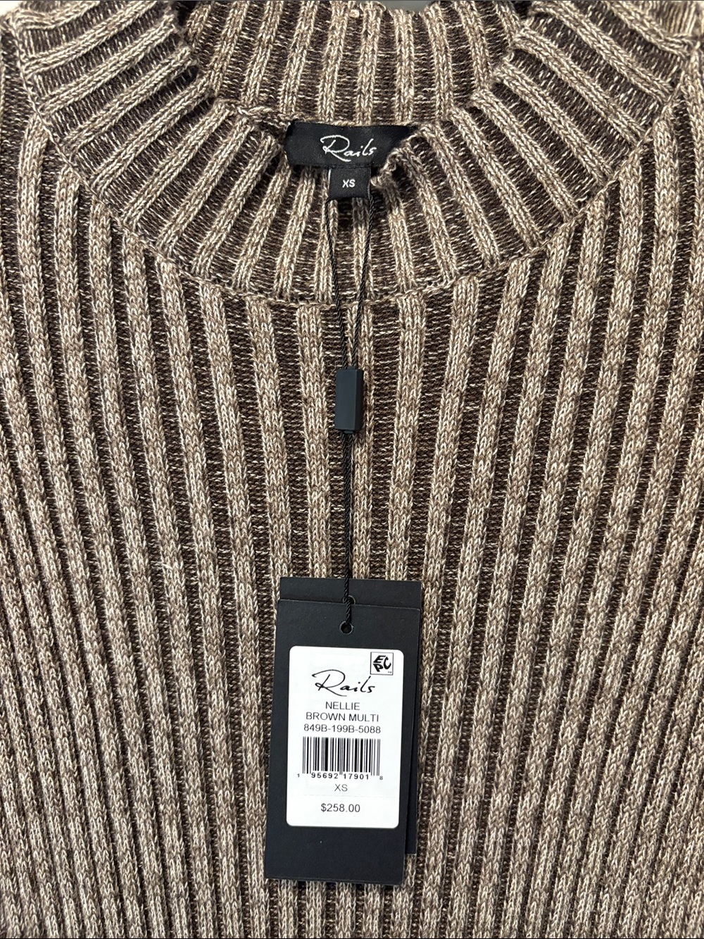 Rails Ribbed Long Sleeve Midi Dress - Taupe and Brown - Picture 5 of 16